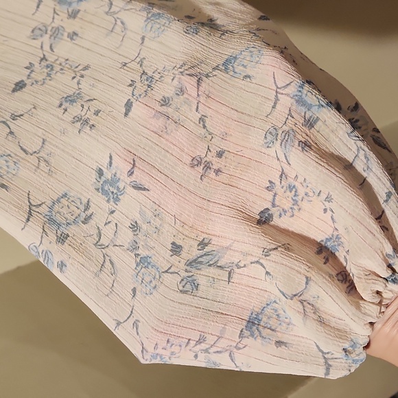 Free People Floral V-Neck Blouse - White and Blue - Picture 14 of 16